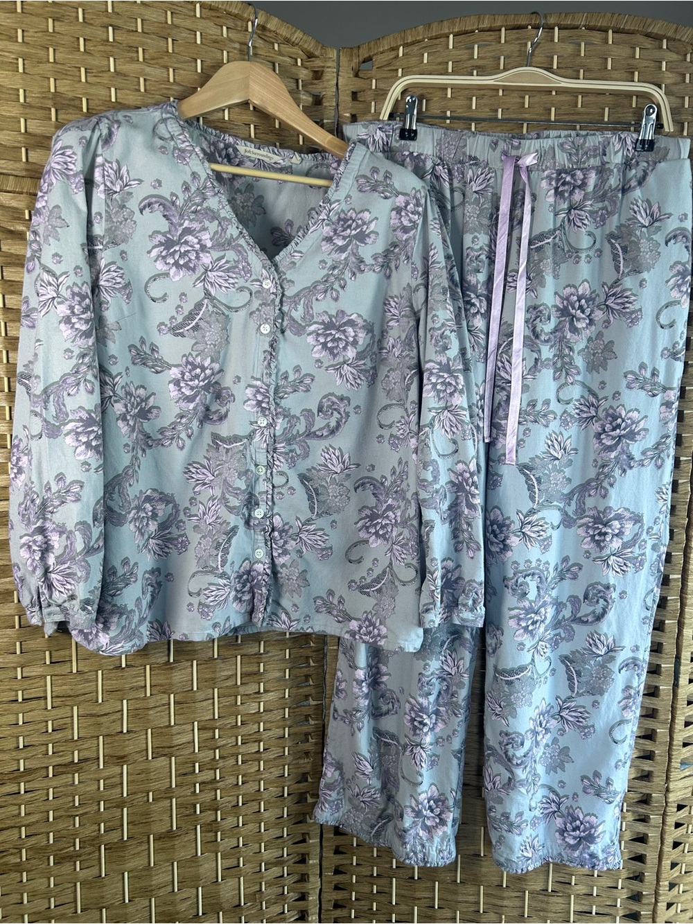 Soft Surroundings Large Floral Cotton Viscose Pajama Set Sage Purple Cottagecore